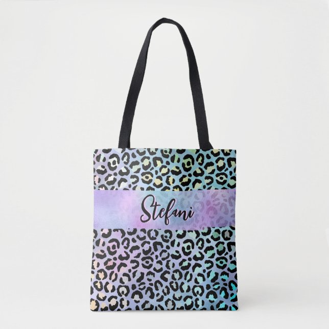 Iridescent Foil Rainbow Leopard Lila Tasche (Vorderseite)