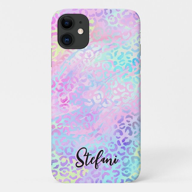Iridescent Foil Regenbogen Leopard Pink Case-Mate iPhone Hülle (Rückseite)