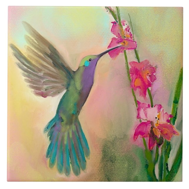 Iridescent Garden Hummingbird Keramik Küche Tile Fliese (Vorderseite)