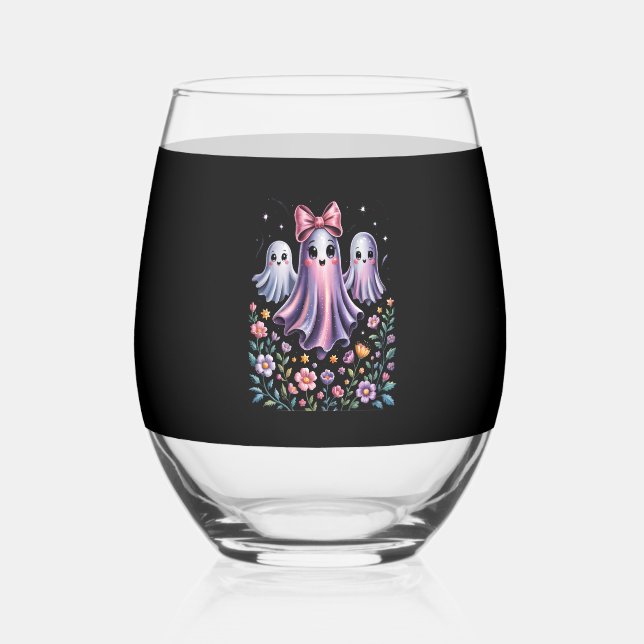 Iridescent Ghost Girly Halloween Weinglas Ohne Stiel (Vorderseite)