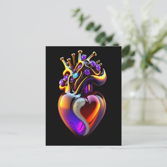 Iridescent Glass Heart Valentine Postkarte (Stehend Vorderseite)