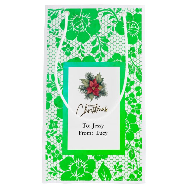 iridescent green lace with Christmas flower Kleine Geschenktüte (Vorderseite)