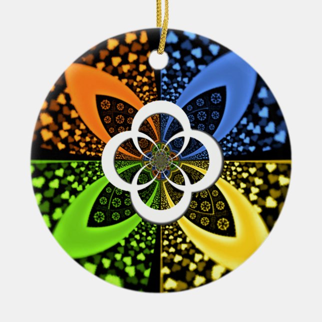 Iridescent Hearts Seamless Polka Dot Abstrakt Art Keramik Ornament (Vorne)