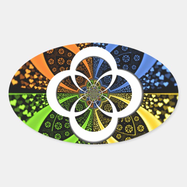 Iridescent Hearts Seamless Polka Dot Abstrakt Art Ovaler Aufkleber (Vorderseite)