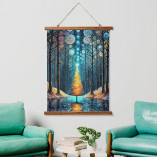 Iridescent Holiday Dream 🎄 glühenden Weihnachtsba Wandteppich Mit Holzrahmen