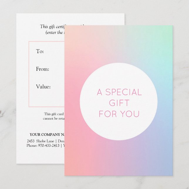 Iridescent Holographic beauty Geschenkgutscheine Einladung (Vorne/Hinten)