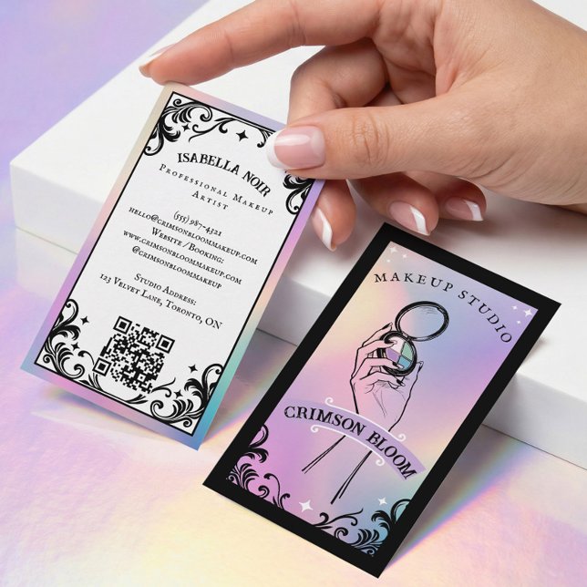 Iridescent holographic Beauty Makeup Artist Luxury Visitenkarte (Iridescent holographic Beauty Makeup Artist Luxury Business Card)