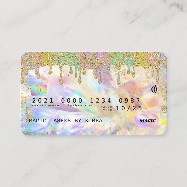 Iridescent Holographic Glitzer Tropfen Credit Styl Visitenkarte (Vorderseite)