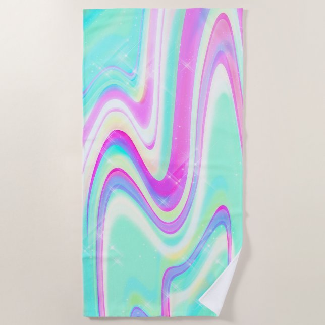 Iridescent Holographic Liquid Swirl Strandtuch (Vorderseite)
