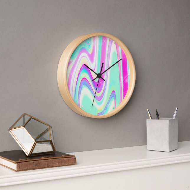 Iridescent Holographic Liquid Swirl Uhr (Büro)
