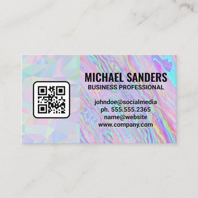 Iridescent Holographic | Rainbow Liquid | QR Visitenkarte (Vorderseite)