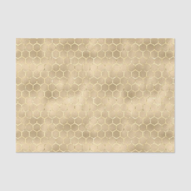 Iridescent Honeycomb Gold Gradient Apiary Pattern Seidenpapier (Vorderseite)