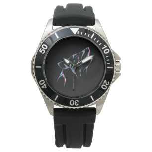 Iridescent Howling Wolf Spirit Animal Armbanduhr