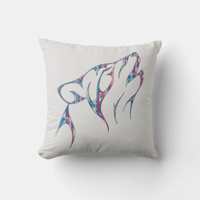 Iridescent Howling Wolf Spirit Animal Kissen (Vorderseite)