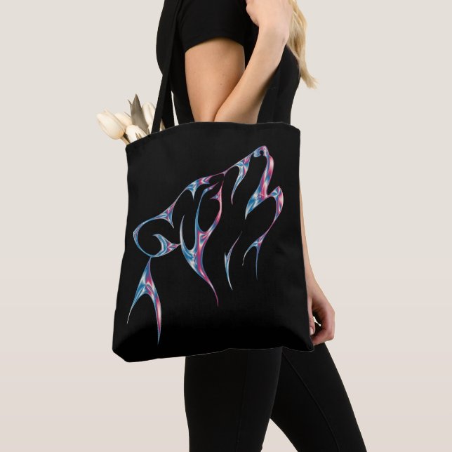 Iridescent Howling Wolf Spirit Animal Toag Tasche (Von Nahem)