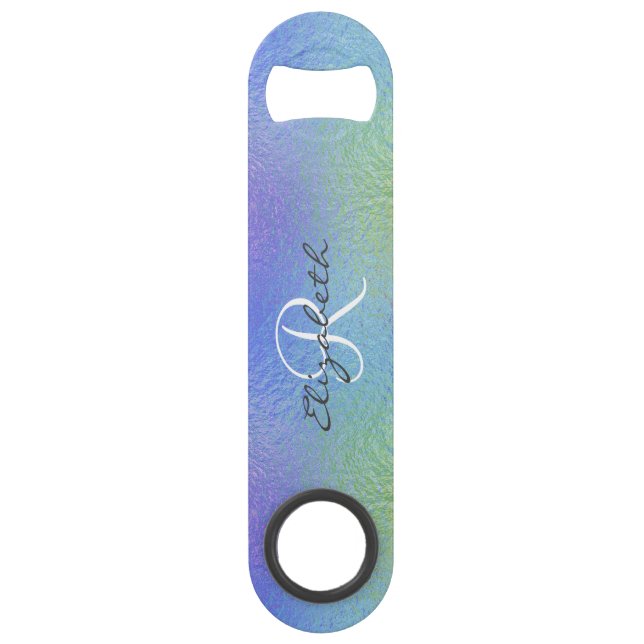 Iridescent Hübsch Hologram Monogram Stylish Speed Flaschenöffner (Vorderseite)