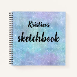 Iridescent Lila Blue Glitzer Name Sketchbook Notizbuch