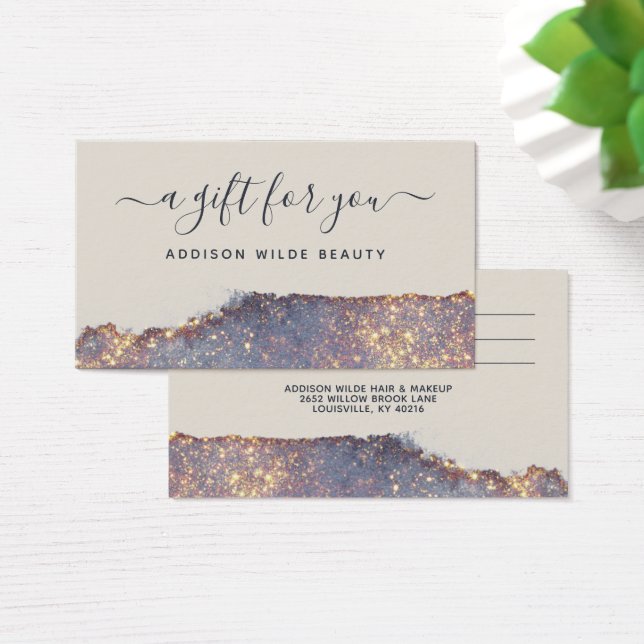 Iridescent Lila Gold Glam Glitzer Geschenkkarte (Schreibtisch)
