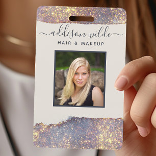 Iridescent Lila Gold Glam Glitzer Salon ID Ausweis