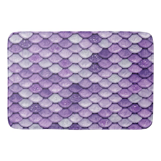 Iridescent Lila Shiny Glitzer Mermaid Scales Badematte (Vorderseite)