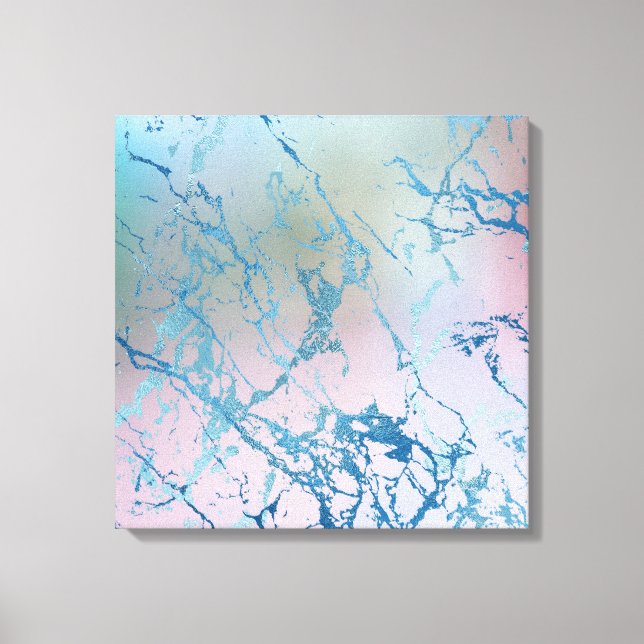 Iridescent Marble | Trendy Imitats Holo Blue Pink Leinwanddruck (Vorderseite)