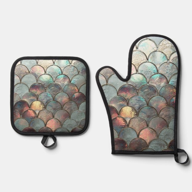 Iridescent Mermaid Scales Ofenhandschuh & Topflappen-Set (Vorderseite)