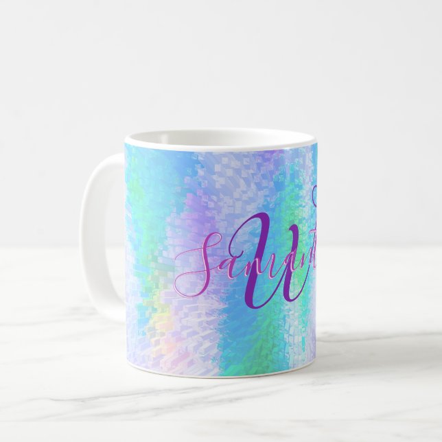 Iridescent Mit Monogramm Elegant Holographic Kaffeetasse (Vorderseite Links)