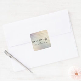 Iridescent Modern Script Makeup Artist Monogram Quadratischer Aufkleber