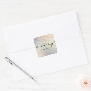 Iridescent Modern Script Makeup Artist Monogram Quadratischer Aufkleber