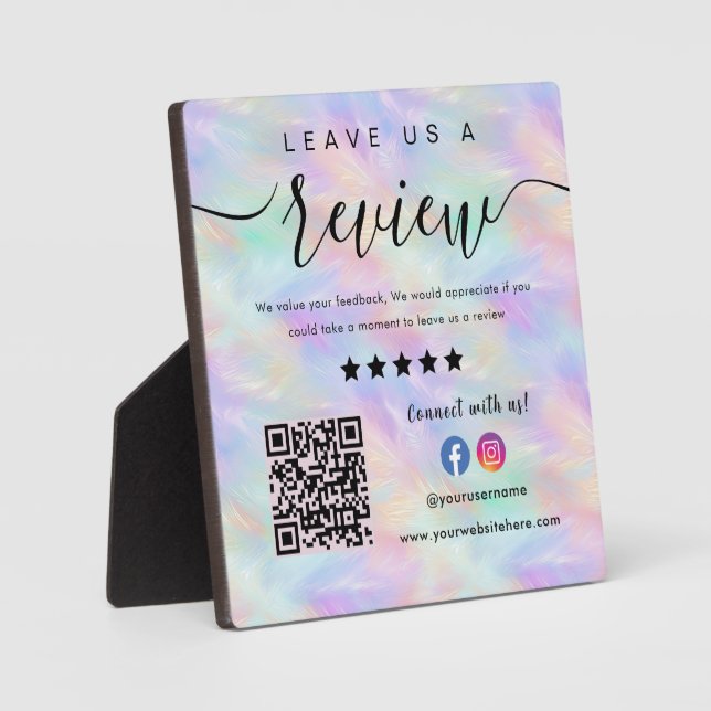 Iridescent Opal Stylish Qr Code Verlasse uns eine  Fotoplatte (Vorderseite)