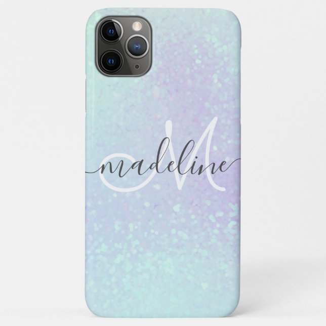 Iridescent Pastel Holographic Glitzer Mit Monogram Case-Mate iPhone Hülle (Rückseite)