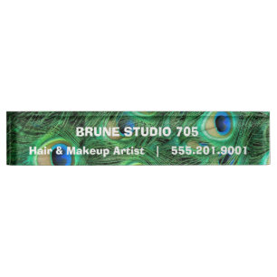 Iridescent Peacock Feathers for Beauty Salon Namensplakette