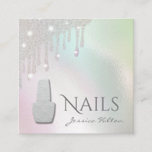 Iridescent Perlglatter Tropfen Nail Salon Quadratische Visitenkarte