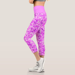 Iridescent Pink Star Glitzer Capri Leggings