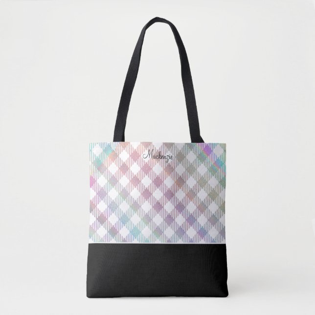 Iridescent Rainbow Gingham Pattern mit Monogramm Tasche (Vorderseite)