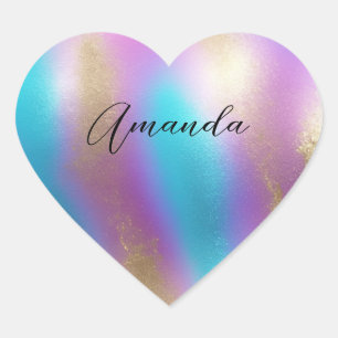Iridescent Rainbow Glam Herz-Aufkleber
