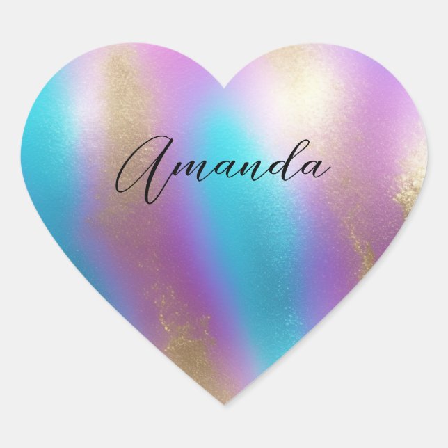 Iridescent Rainbow Glam Herz-Aufkleber (Vorderseite)