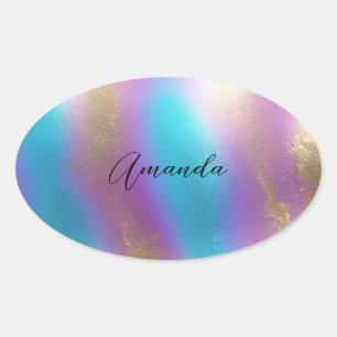 Iridescent Rainbow Glam Ovaler Aufkleber