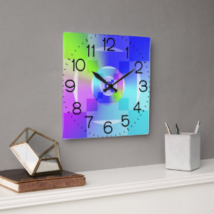 Iridescent Rainbow Gradient Delikate Fraktal Art Quadratische Wanduhr