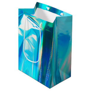 Iridescent Rainbow Metallic Pastel Aqua Mittlere Geschenktüte