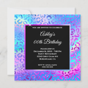 Iridescent Rainbow Ombre Leopard Foil Geburtstag Einladung