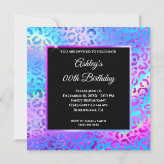 Iridescent Rainbow Ombre Leopard Foil Geburtstag Einladung