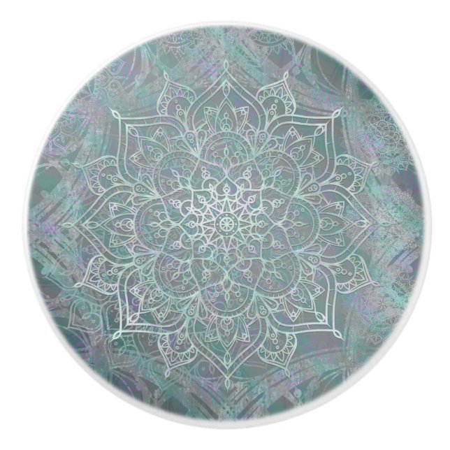 Iridescent Shimmer Mandala Boho Chic Keramikknauf (Vorderseite)
