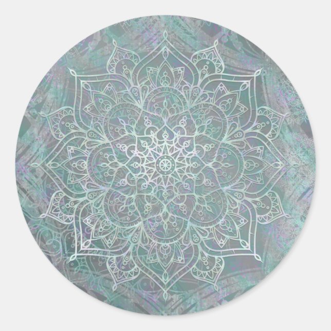 Iridescent Shimmer Mandala Boho Chic Runder Aufkleber (Vorderseite)