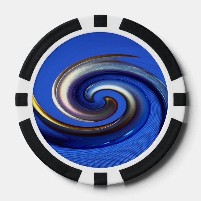 Iridescent Silver Blue Swirl Abstrakt Pokerchips (Vorderseite)