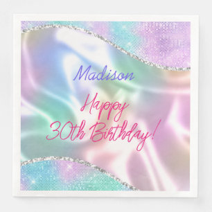Iridescent Sparkle Happy Birthday & Name, jedes Al Serviette