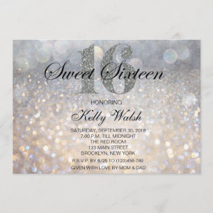Iridescent Sweet 16 Silver Glitzer Einladung
