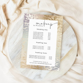 Iridescent Textured Modern Makeup Price Card Menükarte