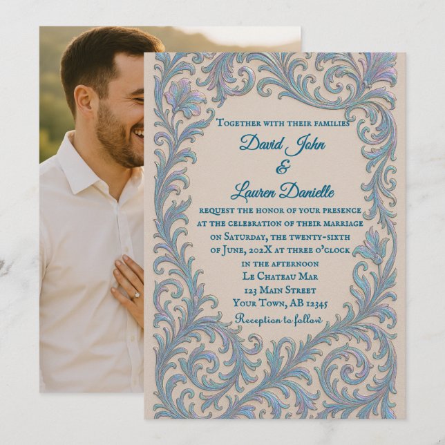 Iridescent Vow Photo Wedding Invitation Einladung (Vorne/Hinten)