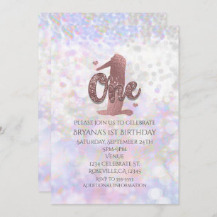 Iridescente Sparkle 1 er anniversaire Invitations
